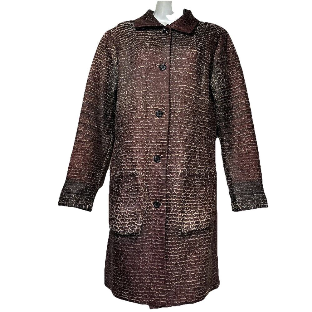 pleats collection by pings imports textured crinkle button up long coat Size M